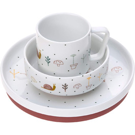 Набір дитячого посуду LÄSSIG Garden Explorer: тарілка, миска, чашка з силіконовим кільцем (червоний)