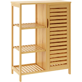 Шафа для ванної кімнати Sogesfurniture з бамбука, 66x33x87 см, з 4 полицями та жалюзі-дверцятами