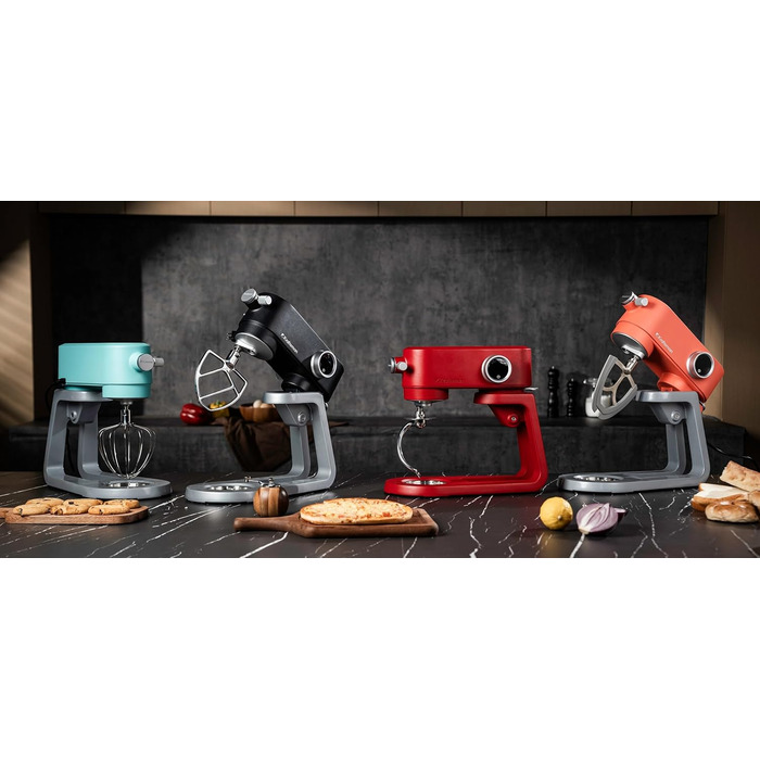 Кухонна машина 5л для тіста: планетарний міксер для хліба, піци з таймером, 8 режимів, чаша з нержавіючої сталі, гачки, вінчики та гнучкий міксер (червоний)