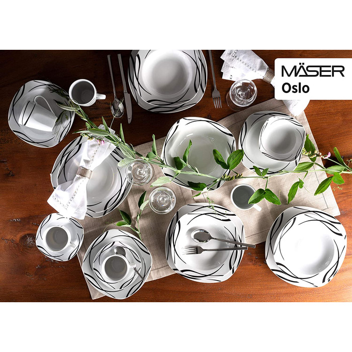 Серія Mser 920673 Осло, набір порцелянових тарілок з 12 предметів на 6 персон, сервіровка їдалень в класичному, непідвладному часу, елегантному, вишуканому стилі.