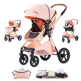 Дитяча коляска Shineey 3 в 1: Buggy, Babybett, Комплект. Компактна складна коляска для новонароджених з алюмінієвим каркасом (рожевий)