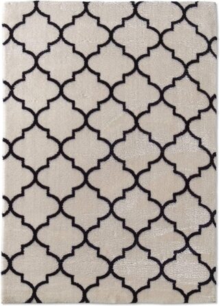 Дизайнерський килим Valetta з коротким ворсом для вітальні в скандинавському стилі бохо, що миється чорно-білий (білий, чорний, круглий, 120 см)