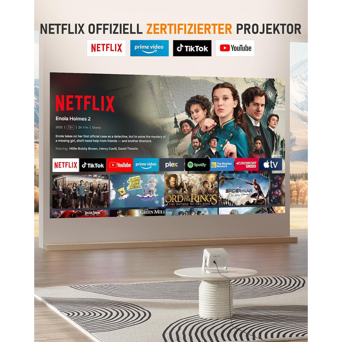 Міні проєктор Smart Beamer A-27000L: Full HD 1080P, WiFi6, Bluetooth, Netflix, 4K, Автофокус, для дому та на вулицю