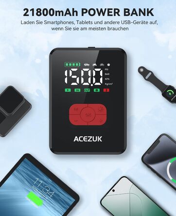 Портативний пусковий пристрій 7000A з компресором 150PSI для автомобілів, 12V, LED-ліхтарик