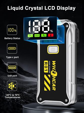 Powerbank Starthilfe 4000A: Портативний пусковий пристрій для авто 12V з LCD дисплеєм та LED ліхтариком (до 9.0L бензин/7.5L дизель)