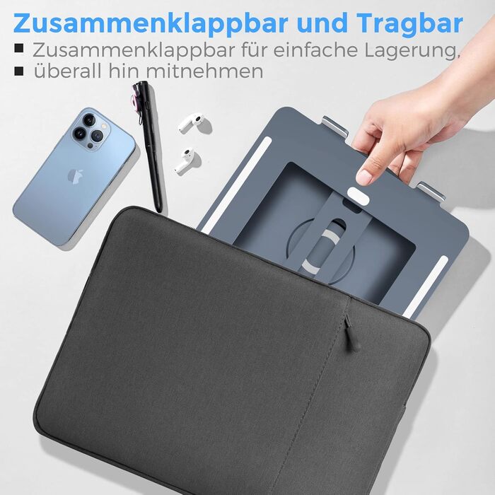 Підставка для ноутбука з поворотним основанням на 360°, регульована по висоті, ергономічна, з вентиляцією, складана, стабільна, з алюмінію для столу (темно-сіра)