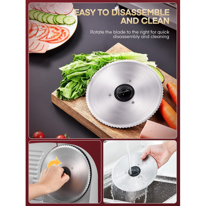 Електричний слайсер FOHERE: Brotschneidemaschine з регулюванням товщини нарізки (0-15 мм), 200W, для м'яса, ковбас, шинки, з нержавіючої сталі, з захистом