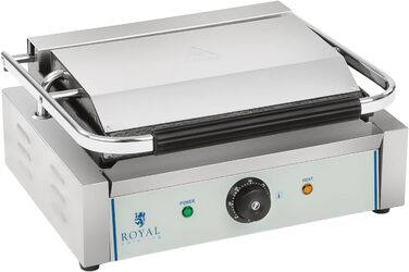 Контактний гриль Royal Catering RCKG-2200-G Електричний гриль Гриль Паніні (2200 Вт, 230 В, піддон для крапель жиру, рифлена сковорода)