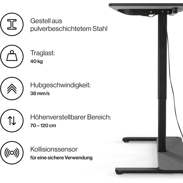 Письмовий стіл Yaasa One Standing Desk, 951 см, білий, невеликий практичний стіл поміщається в кожному кутку, гарантія 5 років, електричний стіл для домашнього офісу з регулюванням висоти, стіл з регулюванням висоти (темно-сірий/чорний)