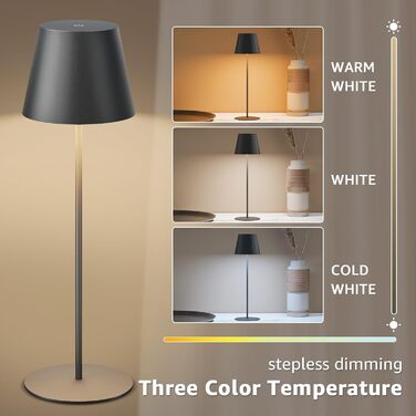 Набір з 2 LED-лампах настільних бездротових, акумуляторні USB-C, диммування, сенсорне керування, для вулиці, для ресторану, кемпінгу, бару, тераси (чорний)