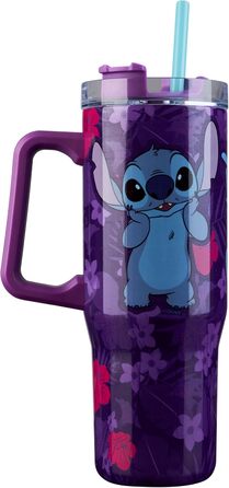 Термокружка Disney Stitch об'ємом 940 мл з ручкою, кришкою та трубочкою, двостінна ізольована, підтримує 17 годин холодну температуру, 8 годин теплу та 45 годин замороженість
