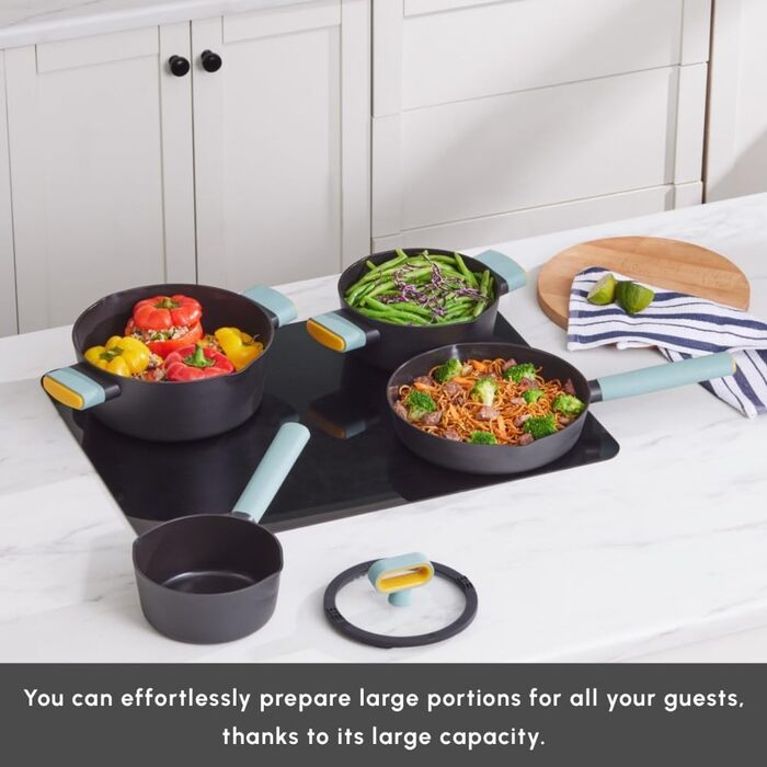 Набір кухонного посуду Karaca Fancy 7 предметів з кераміки з кришкою з скла, антипригарне покриття SwissCrystal без PFAS, включає каструлю, каструлі з кришками та сковороду