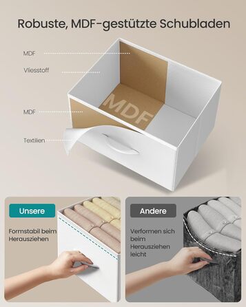 SONGMICS Комод з 8 висувними ящиками, шафа для зберігання, сталь, MDF, фліс, для спальні, прихожей, вітальні, вінтажний коричневий-чорний, LGS124BH04 (8 ящиків, хмарно-білий + сніжно-білий)