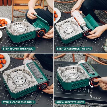 Портативний газовий набір для кемпінгу Onlyfire Klein з кейсом, 2000W, Piezo-запалювання, для походів та подорожей на автодомі, зелений