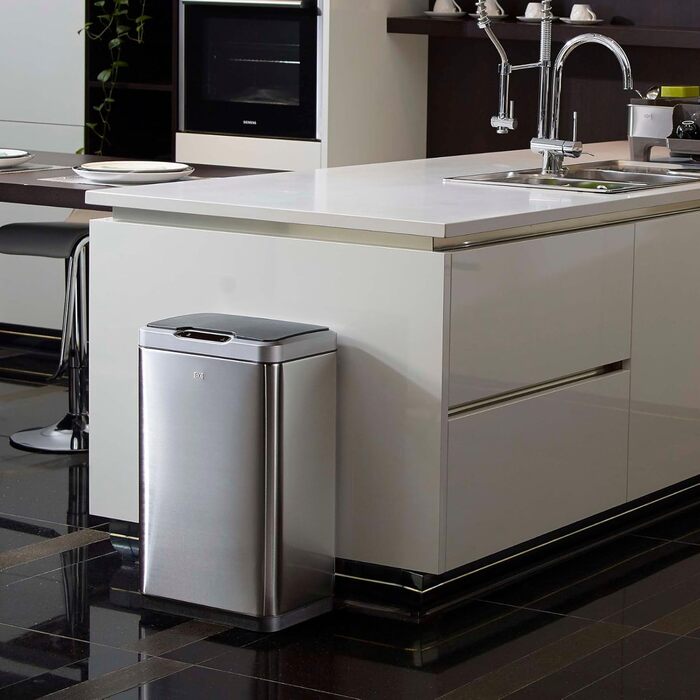 Відро для сміття EKO Sensor-Mülleimer 45 L з датчиком руху, нержавіюча сталь, Soft-Close, виймальний внутрішній відро, фіксація пакетів, антислід (Mirage, 30L)