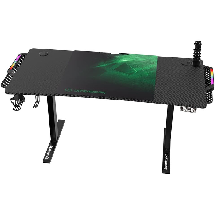 ULTRADESK Стол для роботи та ігор, регульована висота, електричний, 140x68 см, з XL-кілимком для миші (зелений)