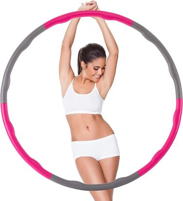 Обручі для хула-хупа Ultrasport, призначені для зміцнення м'язів спини і живота, 6 складних частин, з м'якої піни, з меншою кількістю виступів, як для початківців, так і для досвідчених (рожевий / сірий)