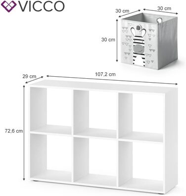 Полиця дитяча Vicco, біла, 72 x 107 см з 6 відкидними коробками біла 30x30x30 см (6 шт. в упаковці)