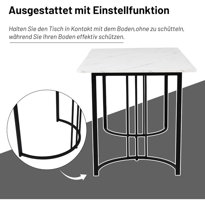 Обідній стіл Merax 140x80 см з імітацією мармуру, для 4-6 осіб, металевий каркас, регульовані ніжки, білий/чорний
