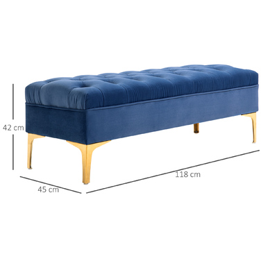 HOMCOM Лавка-ліжко Лавка для взуття Velvet Blue 118 x 45 x 42 см з піднятими ніжками для спальні та передпокою