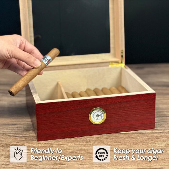 Вологостійкий вологомір для сигар, Humidor з іспанської кедру, коробка для сигар на 30-50 штук, аксесуар для чоловіків, подарунок (червоний)