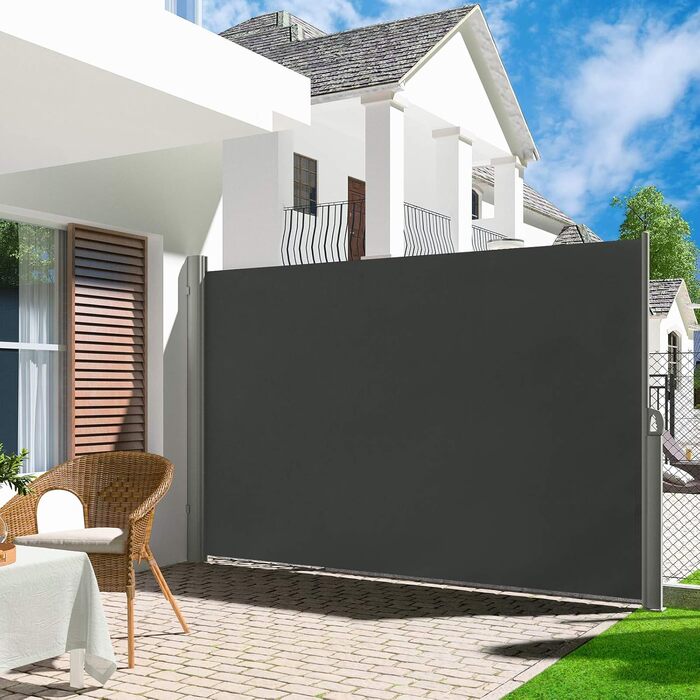 Висувна бокова маркіза LARMNEE 190x500 см, темно-сіра, сонцезахисна та захист від поглядів, для балкона, тераси, саду