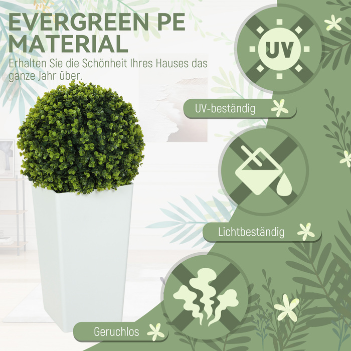 Набір з 2 штучних евкаліптових куль 65 см, штучна рослина з захистом від УФ-випромінювання, 330 листків у горщику, зелений