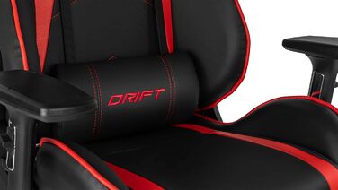 Ігрове крісло Drift DR300, шкірозамінник, 3D підлокітники, регулювання висоти, положення напівлежачи, поперекова та шийна подушка, чорний/червоний