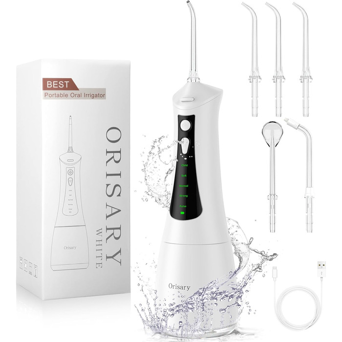 Електричний ірigator Munddusche з 5 режимами та 5 насадками, 300 мл резервуар, перезаряджуваний, для догляду за зубами, водонепроникний (IPX7)