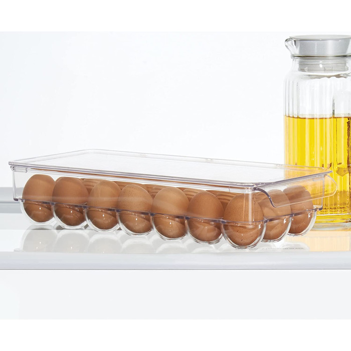 Контейнер для яєць IDesign 73030 для холодильника/ морозильної камери, невеликий пластиковий ящик для зберігання дванадцяти яєць (прозорий, 21 яйце)