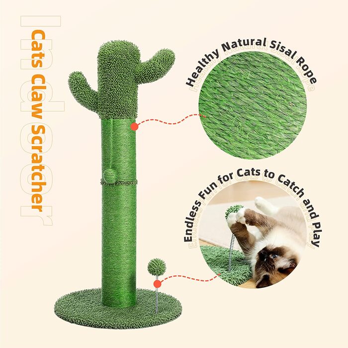 Дорожнє дерево для котячих кігтеток PAWZ, стовп для кігтеток, кактусове дерево для кігтеток, сизалева мотузка, іграшка для лазіння по деревах для кішок (величезний зелений XL)