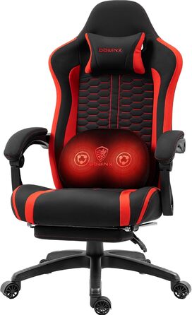 Ігровий крісло Dowinx з підігрівом, масажем попереку, кишеньковим пружинним сидінням та підніжкою, High Back PC крісло для дорослих (червоний)