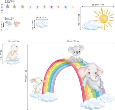 Наклейка на стіну із зображенням райдужних хмар, наклейка на стіну, слон, коала, кролик, зірка, наклейка на стіну, дитяча кімната, дитяча кімната, спальні