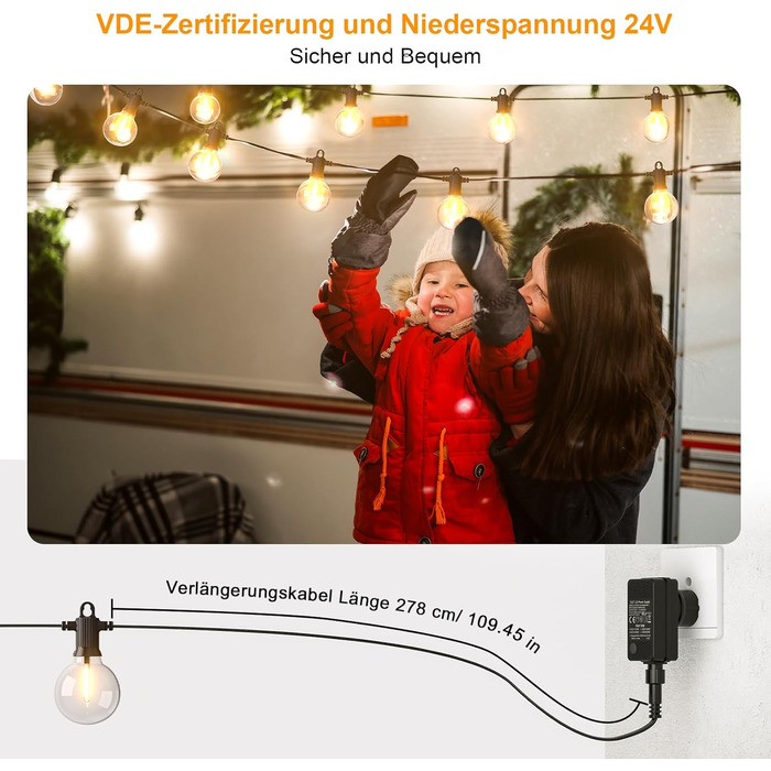 Льотна гірлянда Kawaya 10 метрів, LED, для вулиці, з 15+1 лампочками, IP65, вологостійка, тепле світло, для балкона, тераси, саду, вечірки, вологостійка