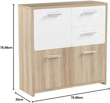 Буфет з 3 дверцятами та 2 шухлядами Sonoma Oak & White 77x30x77 см