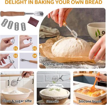 Набір для закваски хліба: 22см круглий та 23см овальний кошик для підйому тіста, скляна тара для закваски, аксесуари для випічки для початківців та хобі-пекарів, великий подарунковий набір для випічки