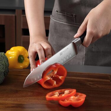 Набір ножів Paudin 7 предметів з дерев'яним блоком: кухонні ножі з нержавіючої сталі та ABS ручками