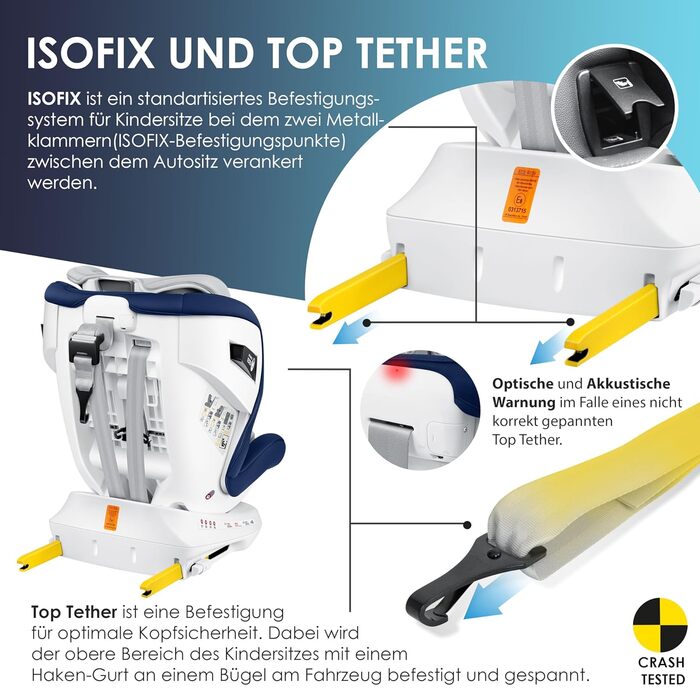 Автокрісло KIDIZ® i-Size ECE R129 для дітей 0-12 років (0-36 кг) з обертанням 360°, Isofix, Top Tether, 5-точкова система безпеки, сонцезахист (Navyblue)