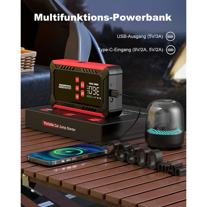 Powerbank для автомобіля з компресором 150 PSI, 7000A, 12V, 8L/10L (бензин/дизель), LED-ліхтарик