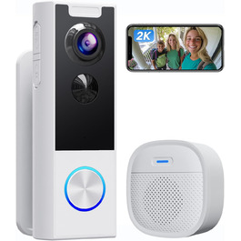 Відеодомофон XTU 2K HD з Wi-Fi, бездротовий, для вулиці, з нічним баченням та PIR-датчиком руху, двосторонній аудіо, білий