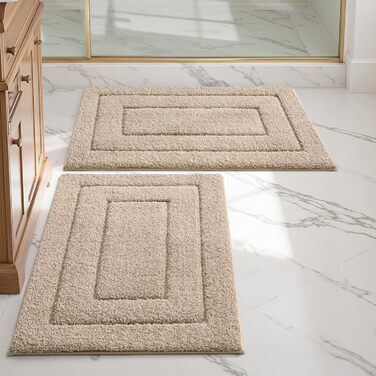 Набір килимків для ванної кімнати DEXI, 40 x 60 см, 2 шт. - антиковзкі, м'які, швидковисихаючі. Підходять для душу, ванни та туалету. Машинне прання. Колір: бежевий