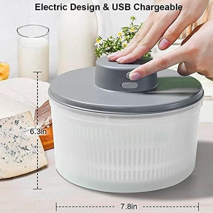 Електрична сушарка для салату та овочів, заряджається через USB, швидкосохнуча чаша з матеріалу для прядіння салату та фруктів