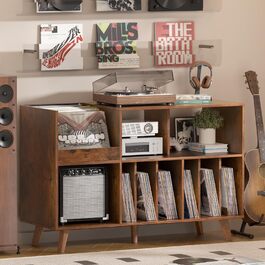 Стійка для платівок з полицями на 450 альбомів, коричнева. Підставка для вінілових платівок для музичної кімнати або вітальні