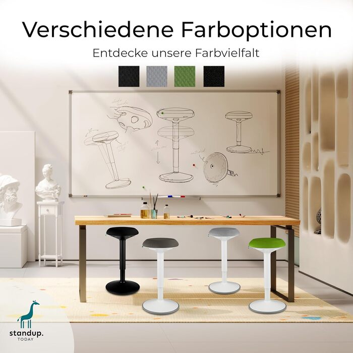 Standup.Today Ерганомічний хокер Ella (білий/зелений) – регульована висота 55-80 см – для офісу та дому – з ефектом гойдання