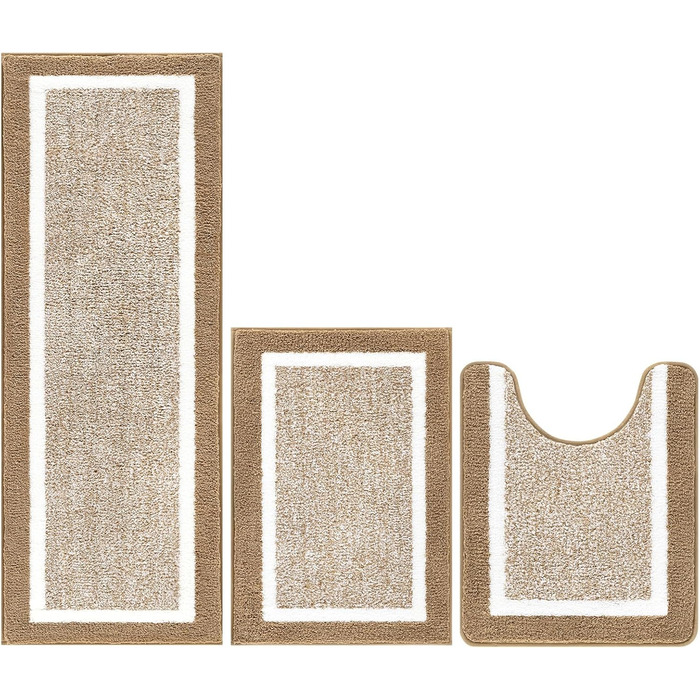 Набір килимків для ванної кімнати Pauwer: 3 шт. (душовий килимок, килимок для туалету), мікрофібра, плюш, антиковзаючі, машинне прання, 18'x26'+18'x48'+U Shape 20'x24', хакі