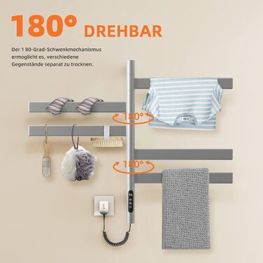 Електричний сушильник для рушників ZOYI 180° поворотний, 140W, сірий (настінний)