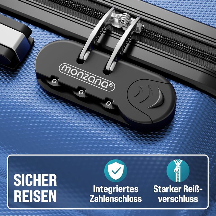 Набір валіз Monzana® 3шт, Зелений - M, L, XL - з замком, органайзером та вагами - з ручками Gel, подвійними колесами, ніжками, тріумфом, валіза-тролей, валіза з жорстким корпусом, набір валіз, тріумф-набір (Блакитний)