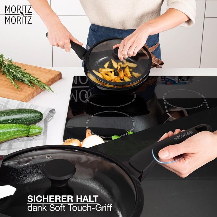 Сковорода Moritz & Moritz 26 см з кришкою Бежева - антипригарне покриття, Soft-Touch ручка, для смаження, тушкування та варіння на пару, підходить для всіх типів плит