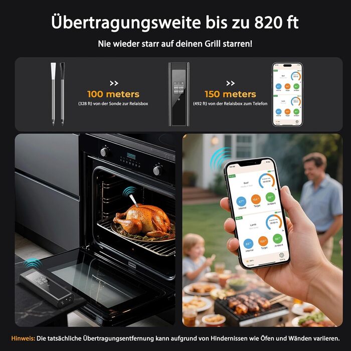 Бездротовий термометр для м'яса BlueSwan Grillthermometer з LCD дисплеєм (2 шт.), водонепроникні зонди IP67, 48 годин роботи від акумулятора, магнітна коробка, Bluetooth 150м, додаток з 9 режимами приготування, термометр для BBQ, духовки, гриля, кухні