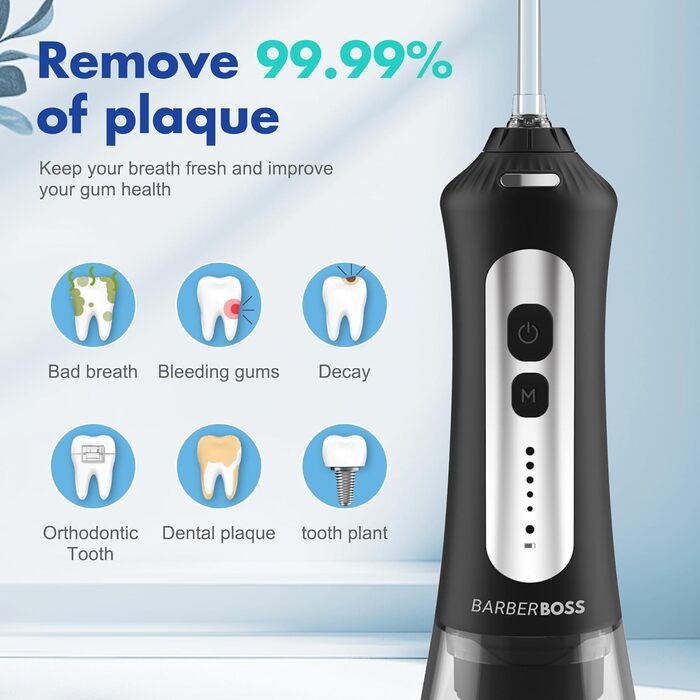 Електрична ірigator для порожнини рота BarberBoss QR-7024 (білий/чорний) - 5 режимів, 5 насадок